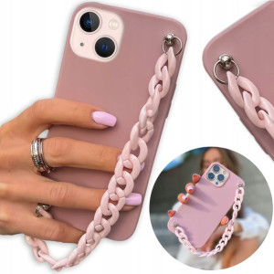 Etui Matowe Ciemny Różowy do IPHONE 13 Łańcuszek