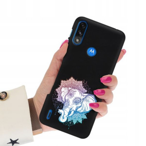 Etui Matowe Czarne do MOTOROLA E7i Subtelne Wzory