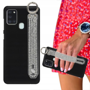 Etui Matowe Czarne do SAMSUNG A21s Pasek Cyrkonie