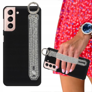Etui Matowe Czarne do SAMSUNG S21 Pasek Cyrkonie