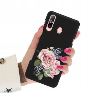 Etui Matowe CZARNY do SAMSUNG A60 Wiosenne Wzory