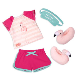 Zestaw ubranek dla lalek - FLAMINGO DREAMING - pidżamka z kapciami-FLAMINGA