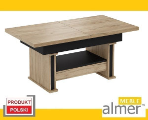 Ławostół Stół Ława L16 z szufladą rozkładana 160cm dąb craft złoty czarny