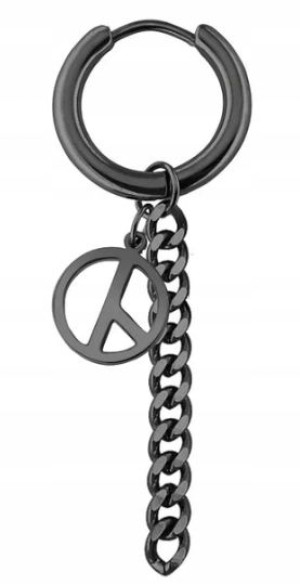 Kółko Kolczyk Do Ucha HUGGIE Łańcuch PEACE 316L