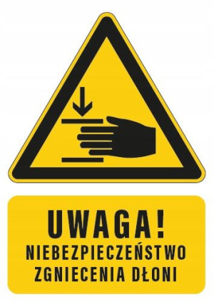 Tabliczka Niebezpieczeństwo Zgniecenia Dłoni 20x30