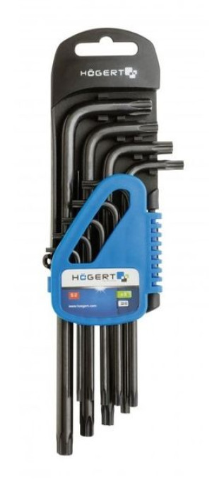 Klucze TORX długie, stal S2, 9 szt. t10-t50 imbusy Hogert