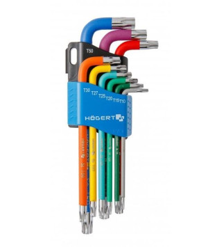 Klucze TORX długie, kolorowe 9 szt. imbusy t10-t50 Hogert