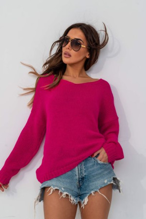 Sweter damski V-classic delolt V fuksja UNI