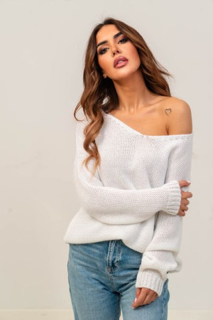 Sweter damski V-classic delolt V biały UNI