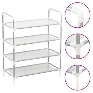 Stojak na buty z 4 półkami, metal i włóknina, srebrny