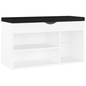 Ławka na buty z poduszką, biała, 80x30x47 cm, płyta wiórowa