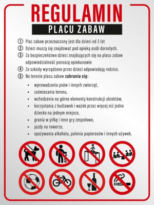 Tablica REGULAMIN PLACU ZABAW 30x40cm PVC