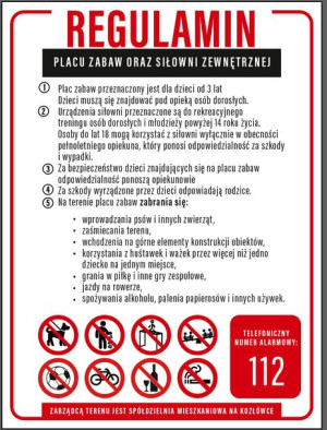Tablica Regulamin placu zabaw oraz siłowni zewnętrznej 30x40 PVC