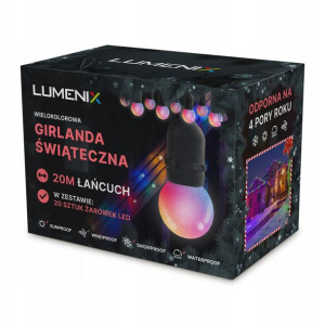 GIRLANDA zewnętrzna KOLOROWA 20m + ŻARÓWKI LED RGB