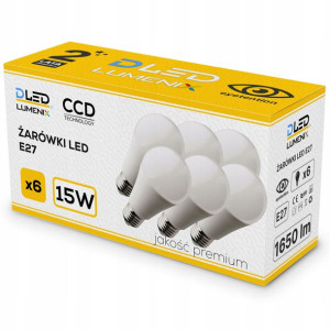 6x Żarówka LED E27 1650lm 15W Kula CCD CIEPŁA