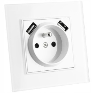 GNIAZDKO SZKLANE 2 x USB Białe Kontakt ODLEW FI60