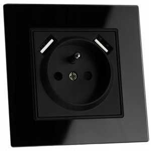 GNIAZDKO SZKLANE 2 x USB Czarne Kontakt ODLEW FI60