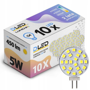 10x Żarówka LED G4 12V DC 5W 450lm talerzyk