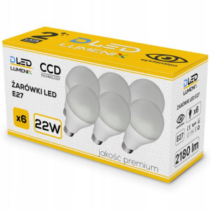 6x Żarówka LED 2835 E27 SMD 2180lm CCD kula 22W