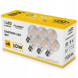 6x Żarówka E27 LED FILAMENT 10W NEUTRALNA kula