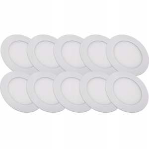 10x Panel plafon LED podtynkowy okrągły 6W ZIMNA
