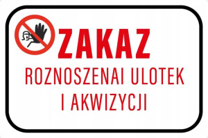 TABLICZKA 15x20 zakaz roznoszenia ulotek akwizycji