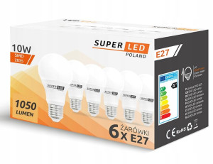 6x Zestaw Żarówka LED E27 10W SuperLED 800lm 80W