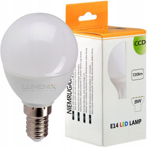 Żarówka LED E14 720lm 8W kula CIEPŁA