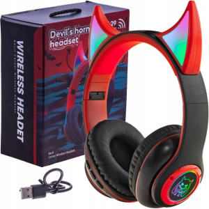 Słuchawki Dla Dzieci Bluetooth Led Rgb Devil Uszy