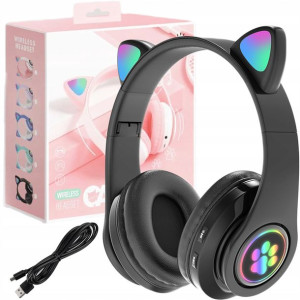 Słuchawki Dla Dzieci Bluetooth Led Rgb Kocie Uszy