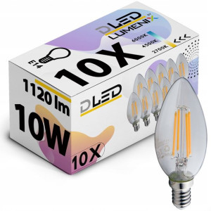 10x Żarówka E14 Led Filament 10w Ciepła Świeczka