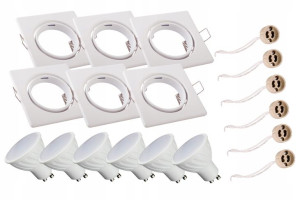 6x Zestaw oprawa kwadratowa biała GU10 10W zimna