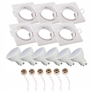 6x oprawa kwadratowa biała + GU10 5W neutralna
