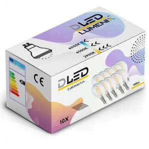10x Żarówka LED E14 480lm 4W FILAMENT kula CIEPŁA