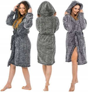 Szlafrok Damski Pluszowy Prezent Fluffy Szary S/M