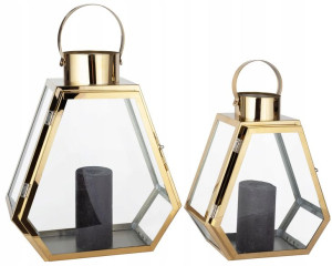 Lampiony Latarnie Złote Gold Metalowy XXL 2 Sztuki