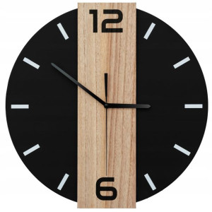 Zegar Okrągły Ścienny Czarny Loft Drewno 35cm