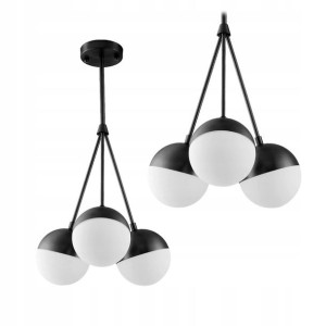 Lampa Wisząca Sufitowa Potrójna Mleczny/Czarny