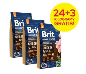 BRIT Premium By Nature Adult M 24kg+3kg GRATIS!