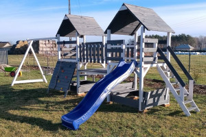 Duży drewniany plac zabaw z mostkiem VKOMPLETNY ZESTAW