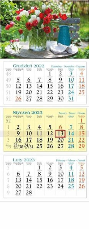 Kalendarz 2023 Ścienny Trójdzielny Kwiaty