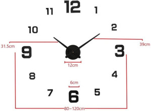 DIY Duży zegar ścienny naklejki 3D SREBRNY