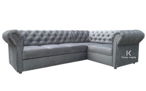 Klasyczny Narożnik Chesterfield rozkładany z funkcją spania pikowany szary