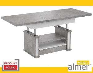 Ławostół Stół Ława L16 szuflada półka rozkładany 170cm  jasny beton biały