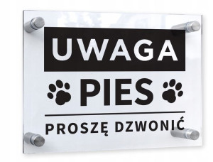 Tabliczka UWAGA PIES PROSZĘ DZWONIĆ 20x15 cm PLEXI