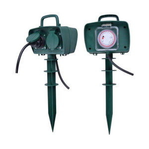 Gniazda Ogrodowe V-TAC 2 Gniazda 3m, Szpilka do wbijania, IP44 Schuko, TIME