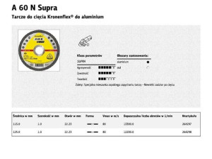 Klingspor Tarcza Do Cięcia Aluminium 115mm X 1,0mm 22,2mm A60n Supra