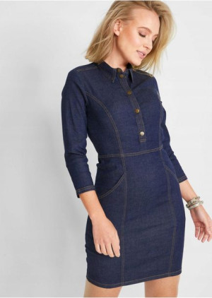 Bonprix Jeansowa Ołówkowa Krótka Sukienka Zatrzaski Szmizjerka 46-48 938548