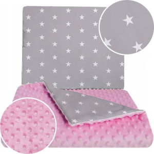 Pościel minky do wózka 2el. Babyboom 55x75 Gwiazdy białe na szarym /j.róż