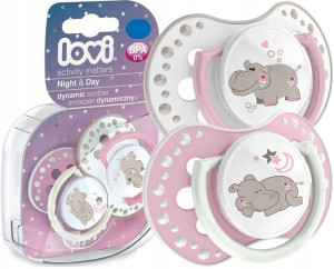 Smoczek dynamiczny Day&Night Lovi 6-18m 2szt.  hipopotamy